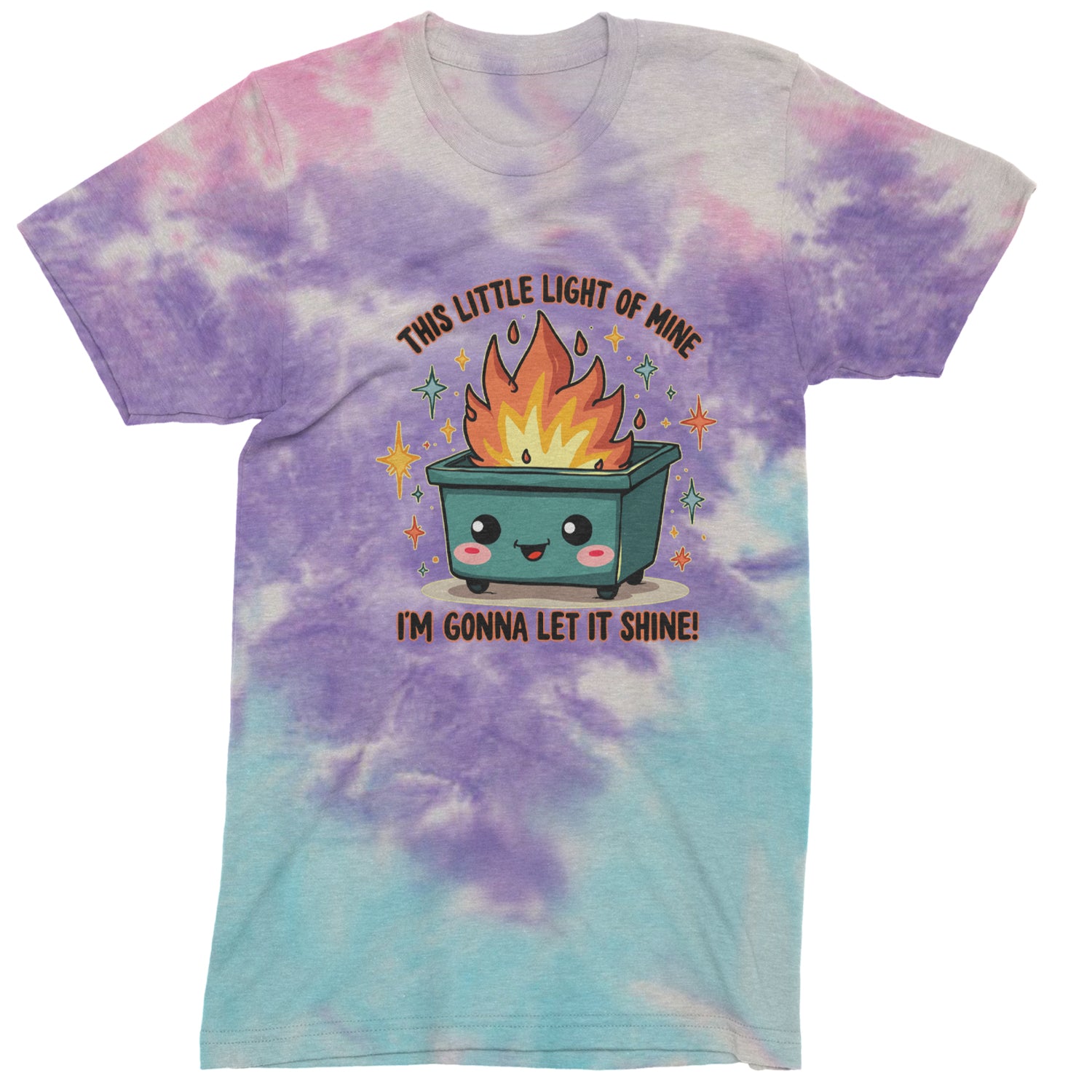 This Little Light of Mine Dumpster Fire Smile Face  Mens T-shirt Tie-Dye Cotton Candy