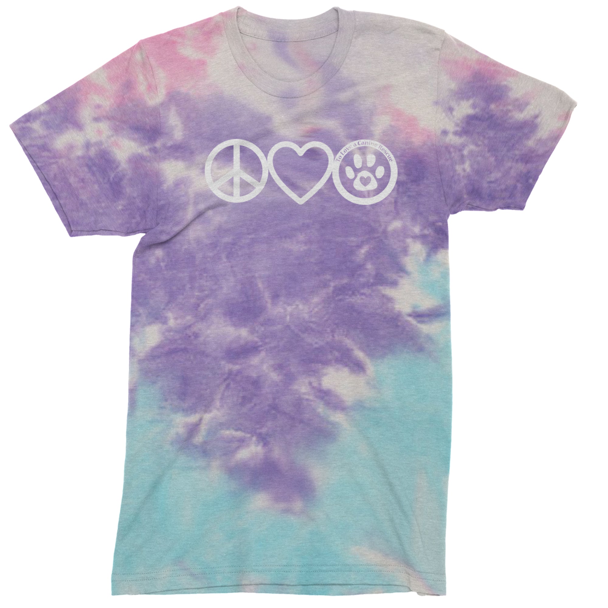 Peace, Love and TLC Dog Rescue Mens T-shirt Tie-Dye Cotton Candy