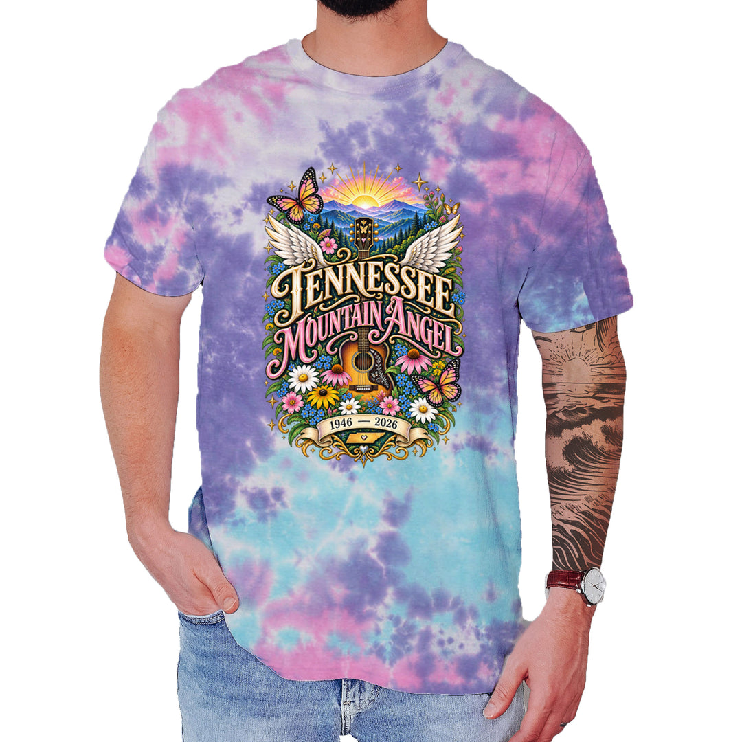 Tennessee Mountain Angel Wings Dolly Mens T-shirt Tie-Dye Cotton Candy