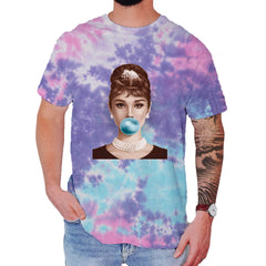 Audrey Hepburn Chewing Bubble Gum American Icon Mens T-shirt Tie-Dye Cotton Candy