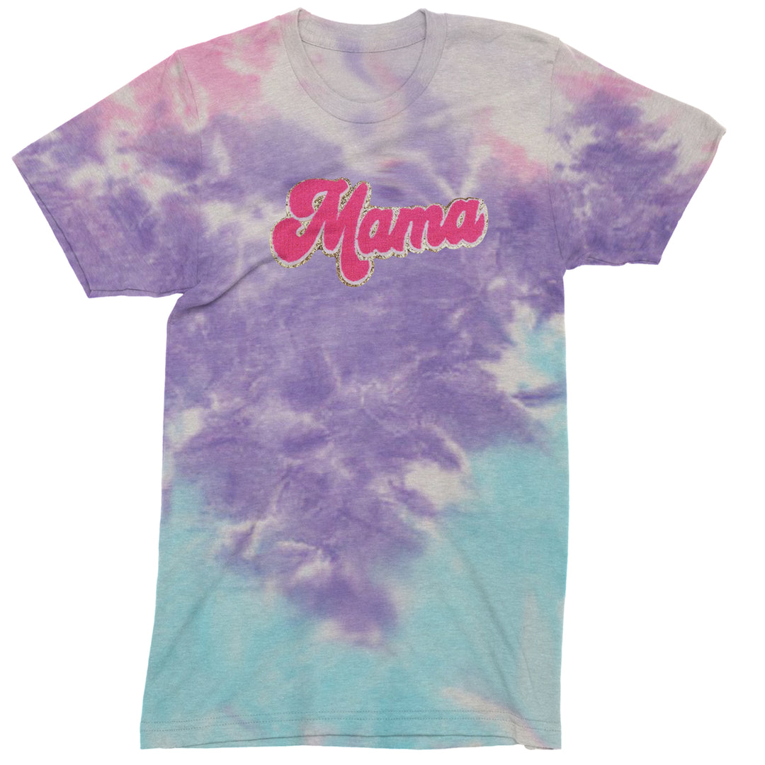 Mama Hot Pink Glitter Chenille Patch Men's T-shirt Tie-Dye Cotton Candy