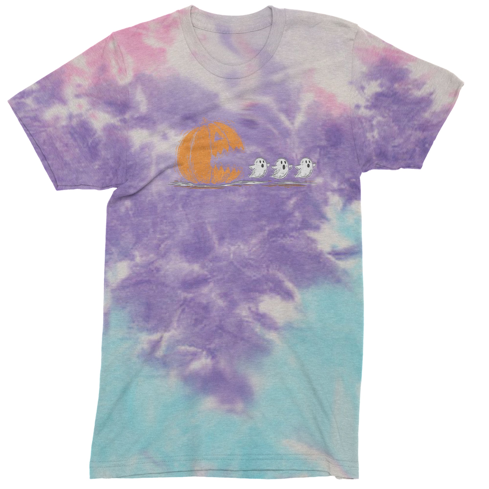 Pumpkin Pacman Chasing Ghosts Halloween Mens T-shirt Tie-Dye Cotton Candy