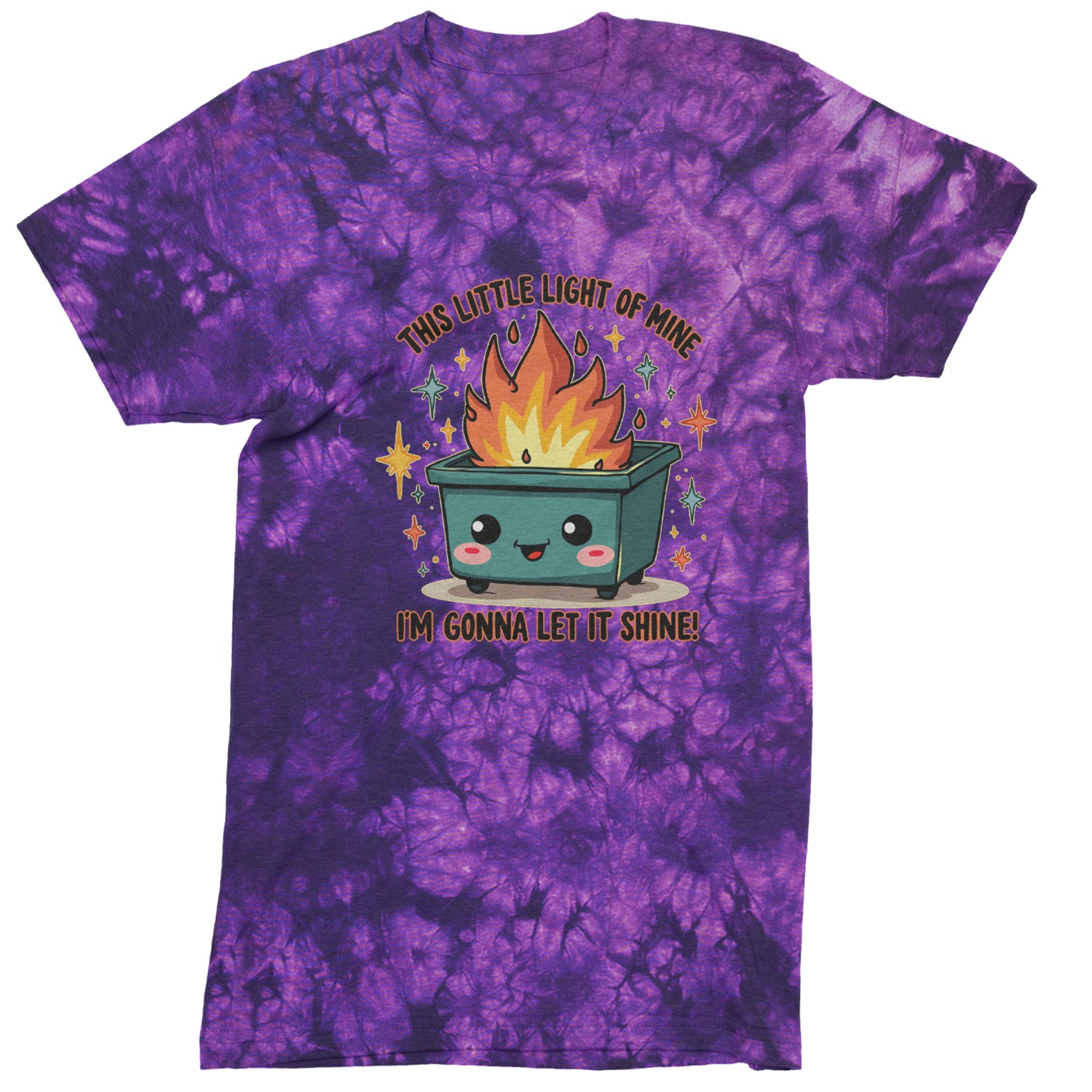 This Little Light of Mine Dumpster Fire Smile Face  Mens T-shirt Tie-Dye Crystal Purple