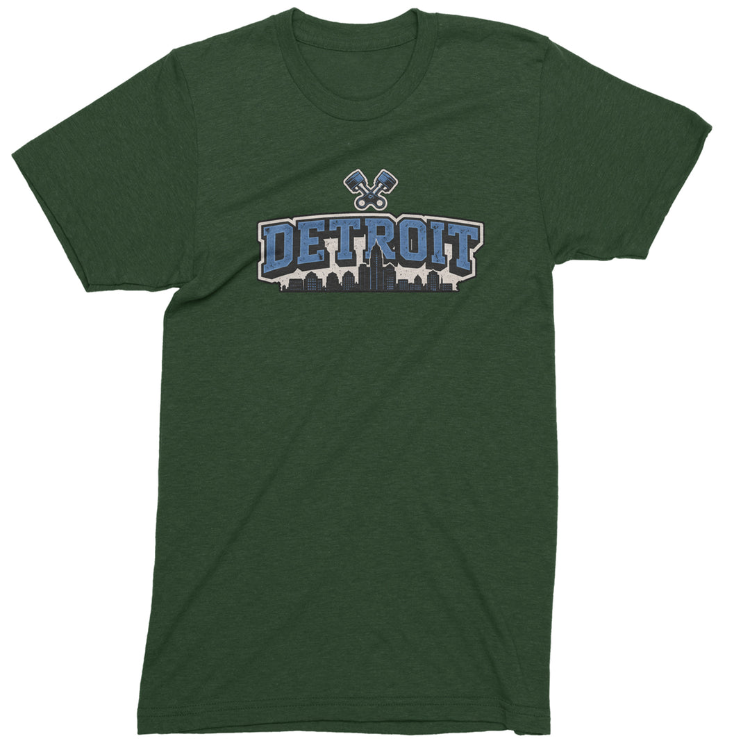 Detroit Motor City Retro Piston Mens T-shirt Forest Green