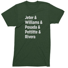 Jeter & Williams & Posada & Pettitte & Rivera Mens T-shirt Forest Green
