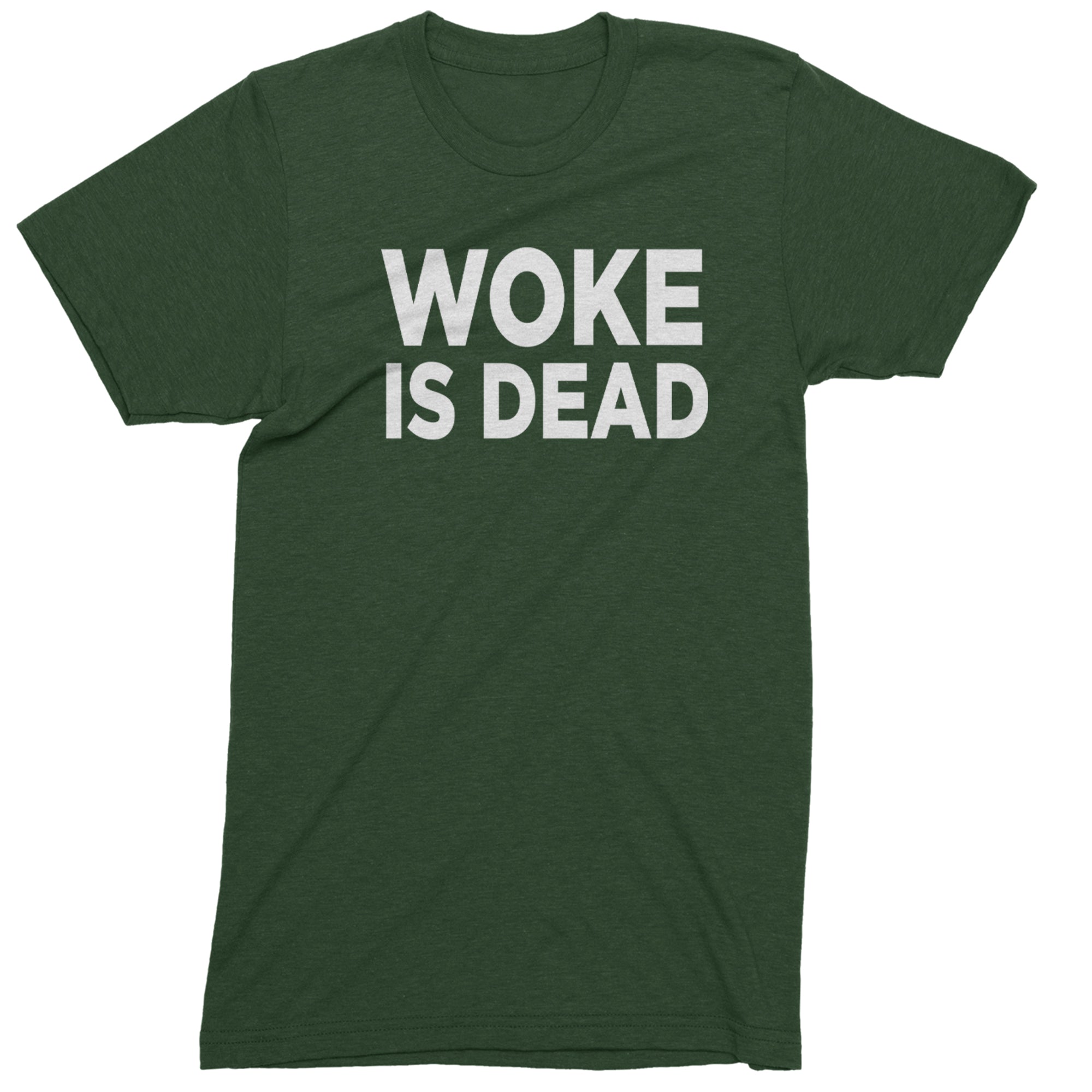 Woke Is Dead Satire Mens T-shirt Forest Green