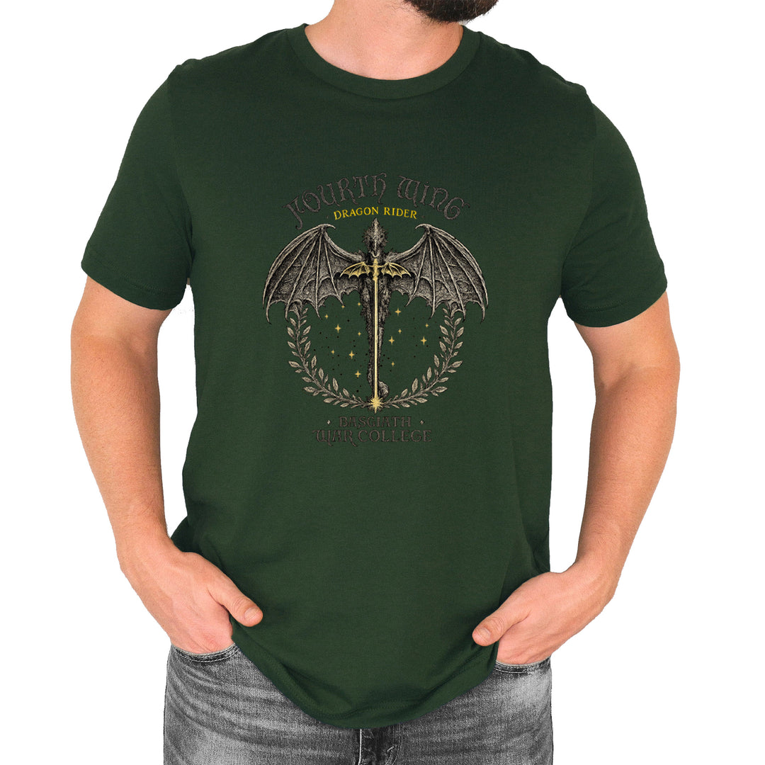 Fourth Wing Dragon Rider Vintage Basgiath War College Mens T-shirt Forest Green