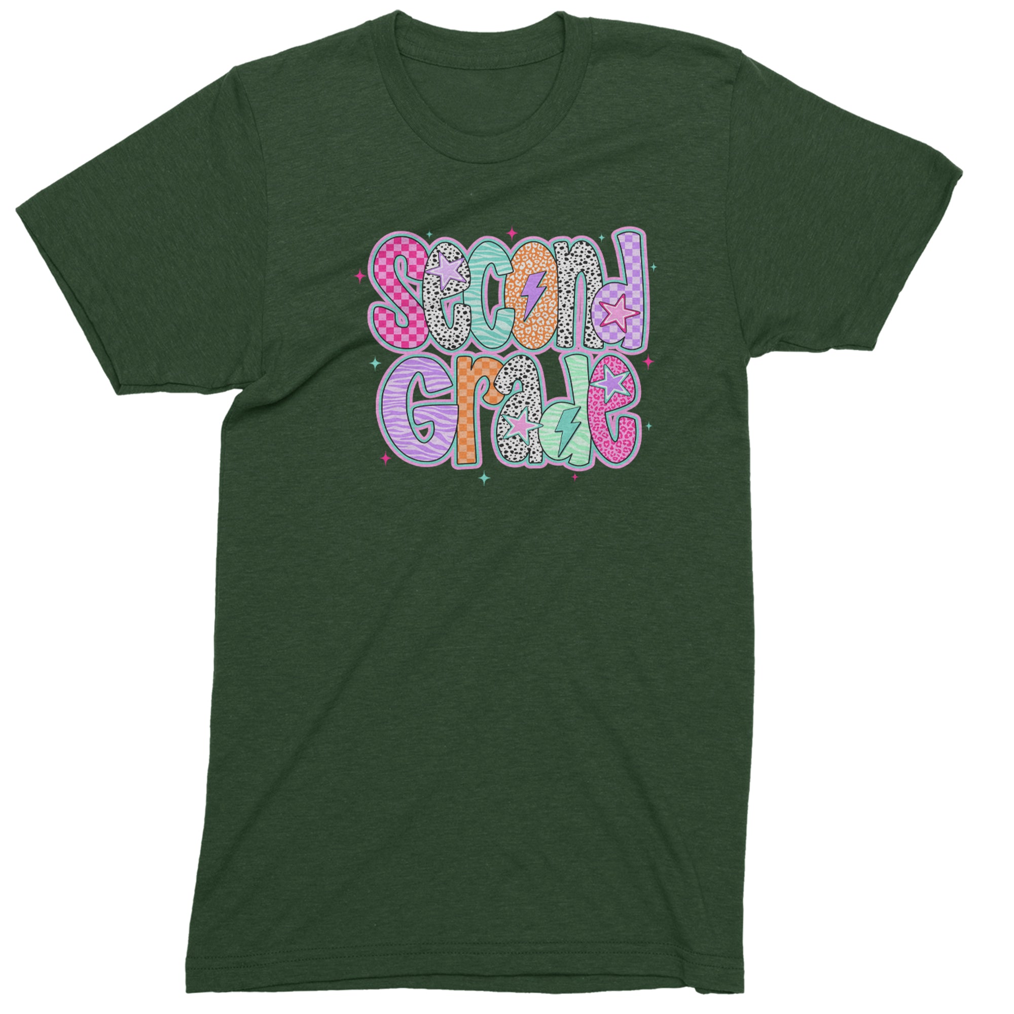 Second Grade Star Colorful Back to School Men's T-shirt Forest Green