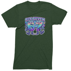 Six Seven 67 Retro Pixel Buddies Mens T-shirt Forest Green