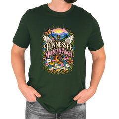 Tennessee Mountain Angel Wings Dolly Mens T-shirt Forest Green
