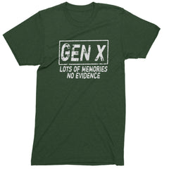 Gen X Lots of Memories No Evidence Nostalgia Mens T-shirt Forest Green