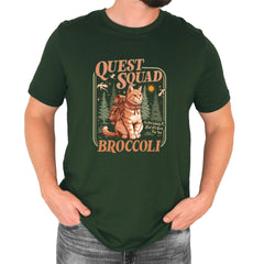 Quest Squad Broccoli Cat Fantasy Reader  Mens T-shirt Forest Green