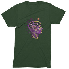 Psychedelic Cosmic Mushroom Head Men's T-shirt Forest Green