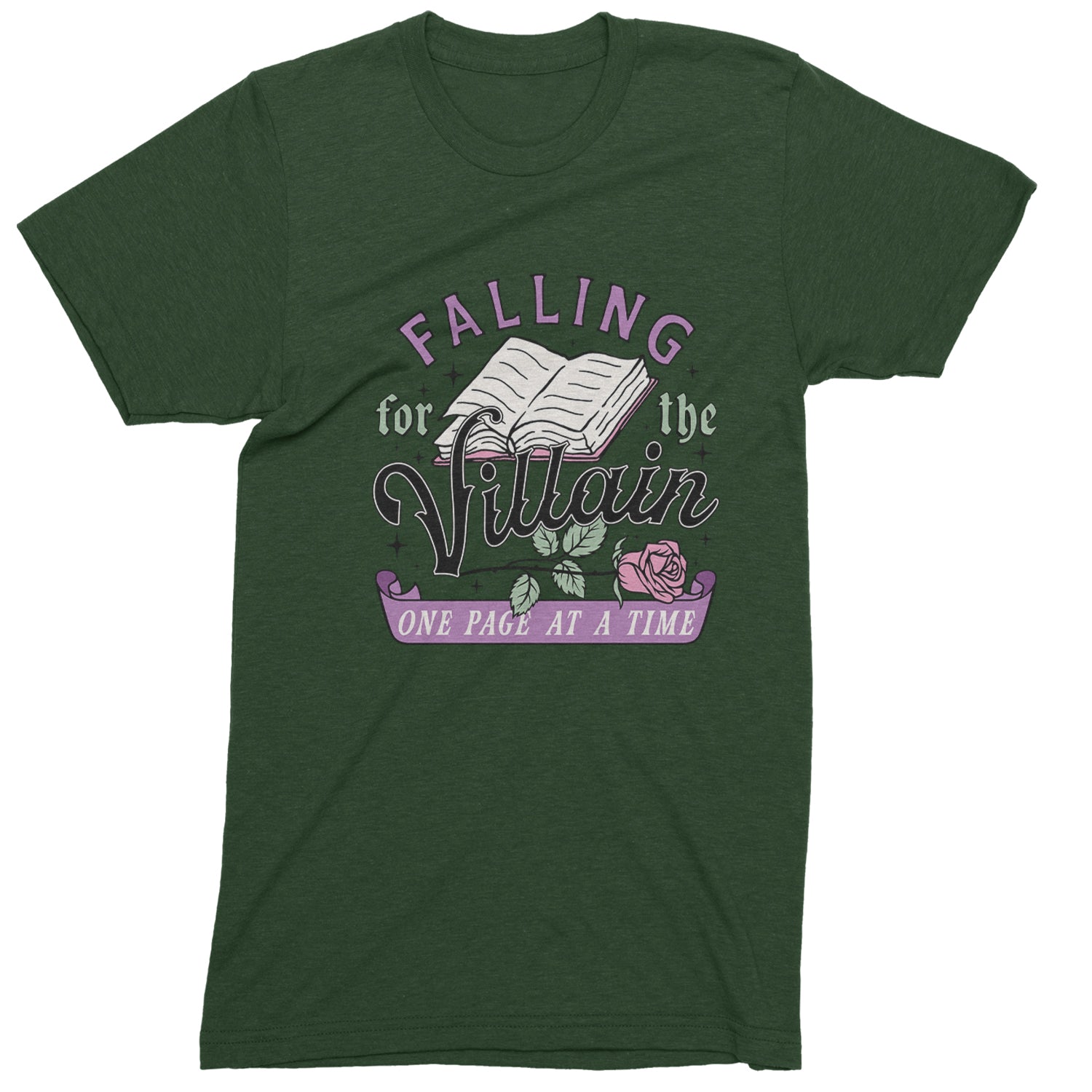 Falling For The Villain One Page At A Time  Mens T-shirt Forest Green