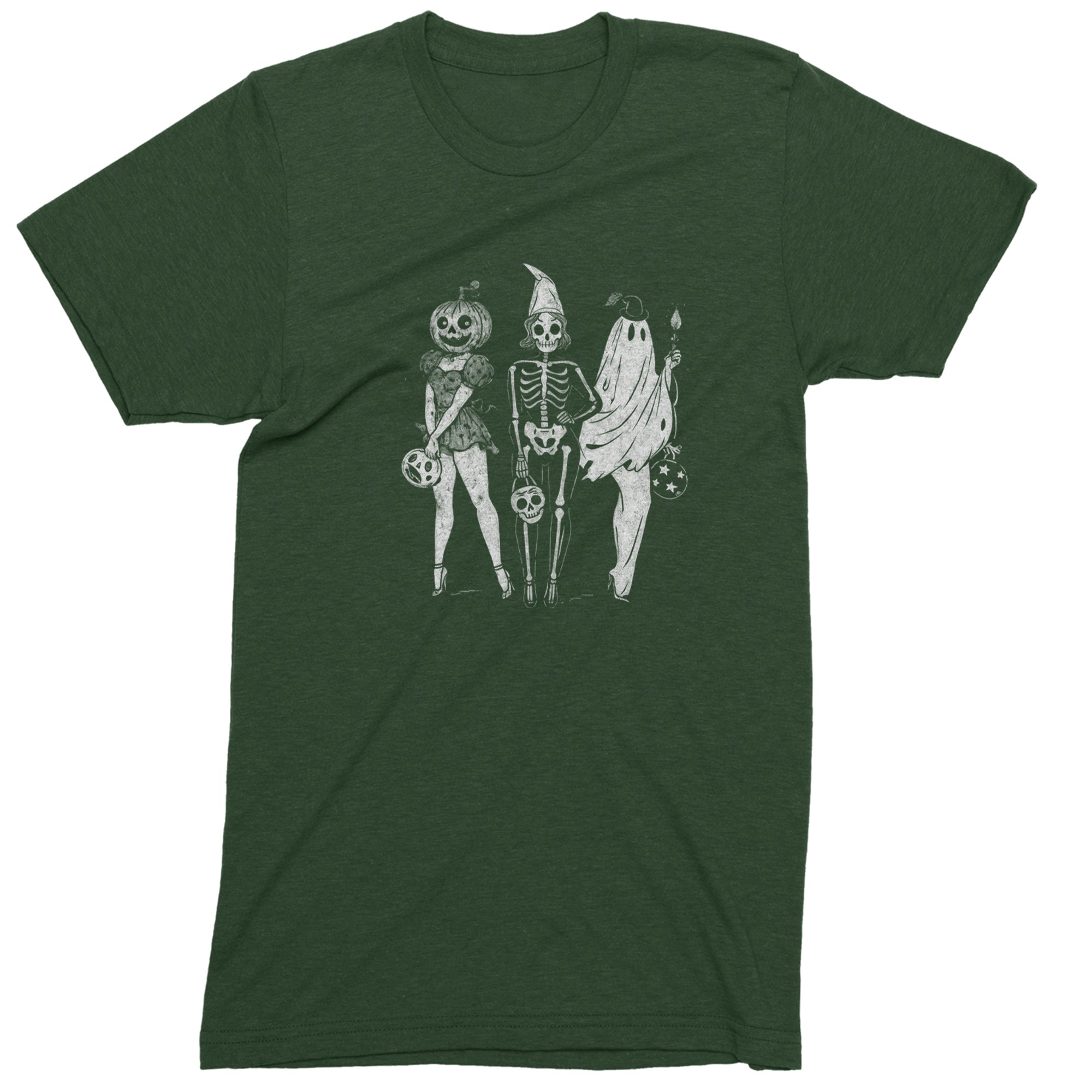 Vintage Spooky Squad Pinup Halloween Design Mens T-shirt Forest Green
