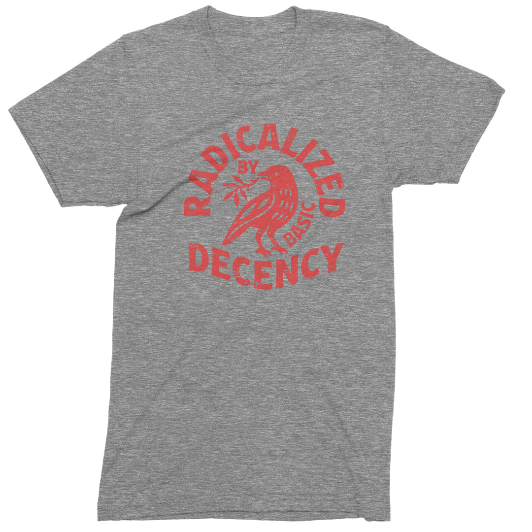 Radicalized by Basic Decency Dove Protest Statement Mens T-shirt Heather Grey