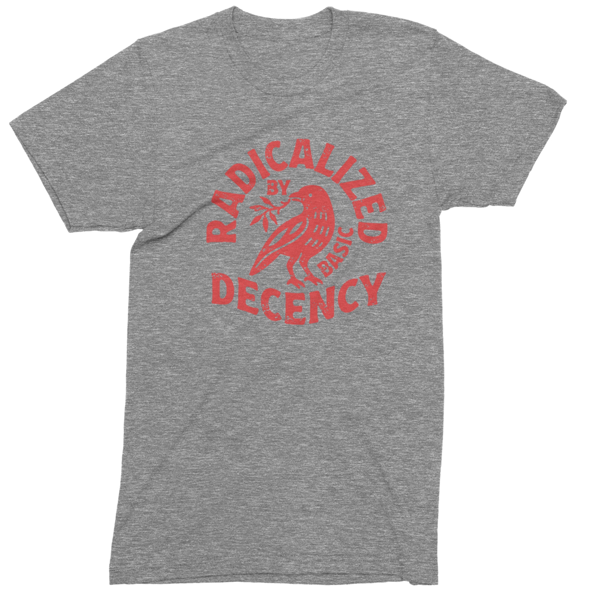 Radicalized by Basic Decency Dove Protest Statement Mens T-shirt Heather Grey