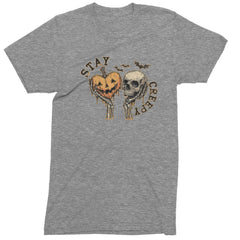 Stay Creepy Skull and Pumpkin Halloween Mens T-shirt Heather Grey