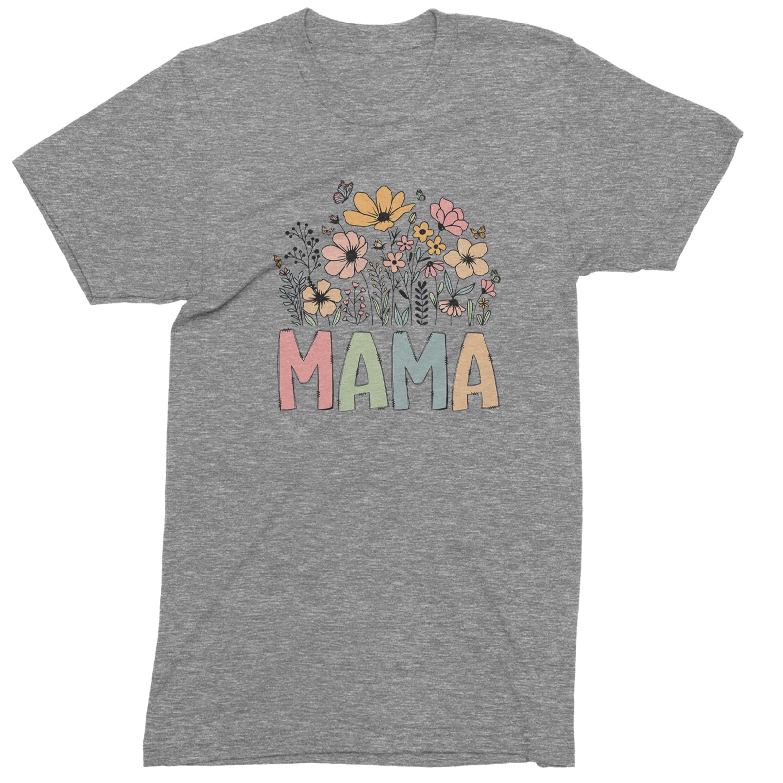 Mama Wildflower Retro Flower Mens T-shirt Heather Grey