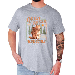 Quest Squad Broccoli Cat Fantasy Reader  Mens T-shirt Heather Grey