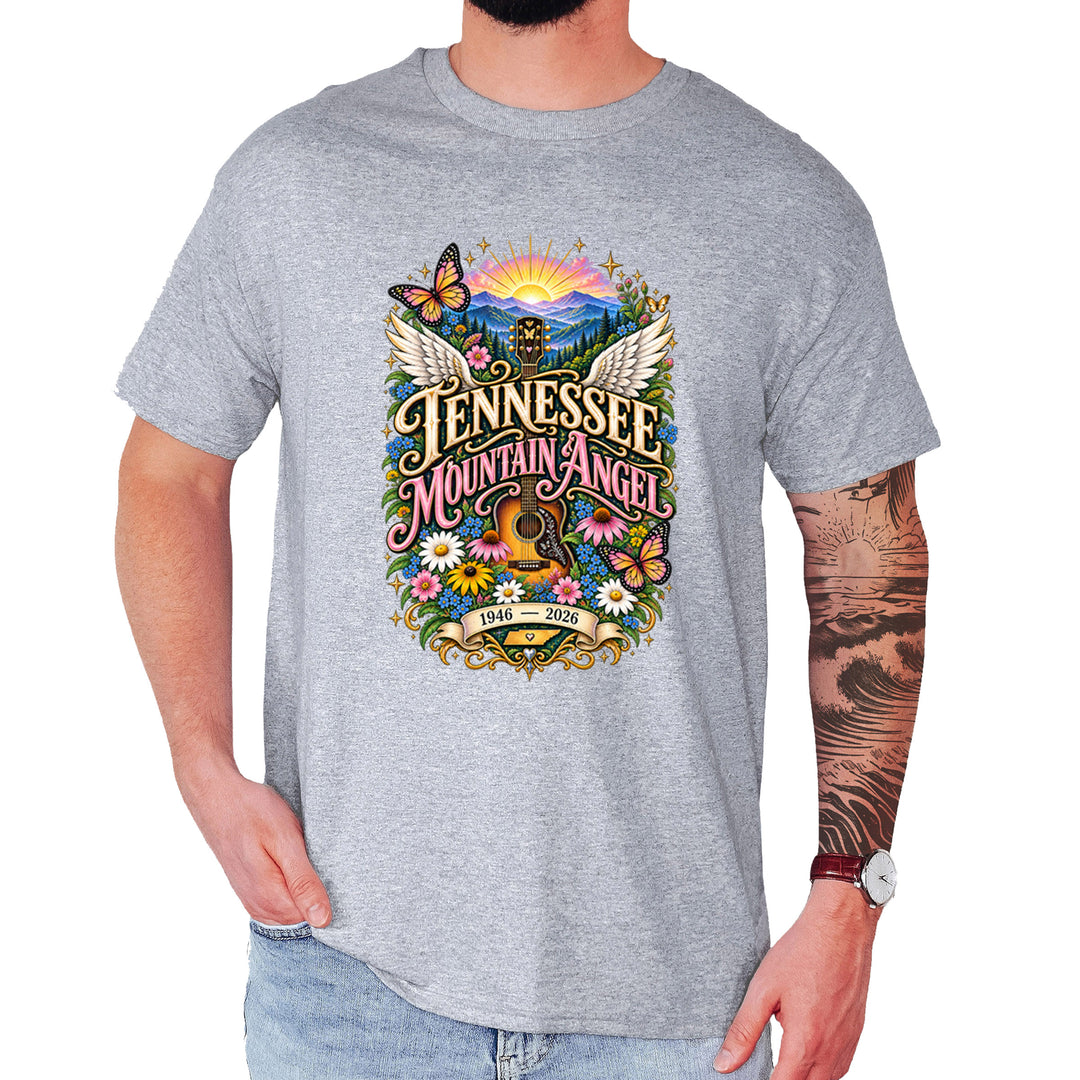 Tennessee Mountain Angel Wings Dolly Mens T-shirt Heather Grey