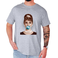 Audrey Hepburn Chewing Bubble Gum American Icon Mens T-shirt Heather Grey