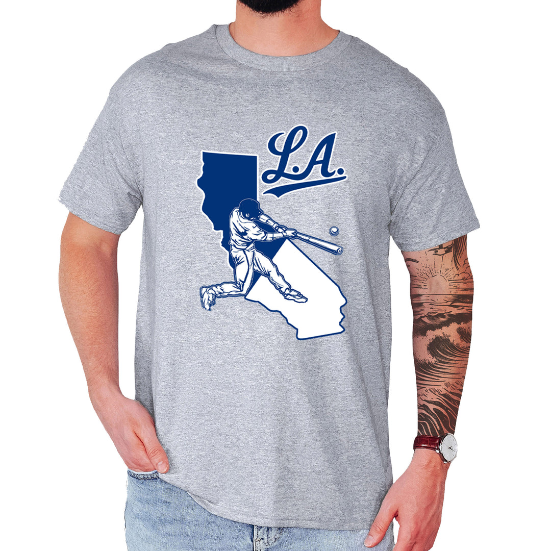 Los Angeles Baseball Batter Up Mens T-shirt Heather Grey