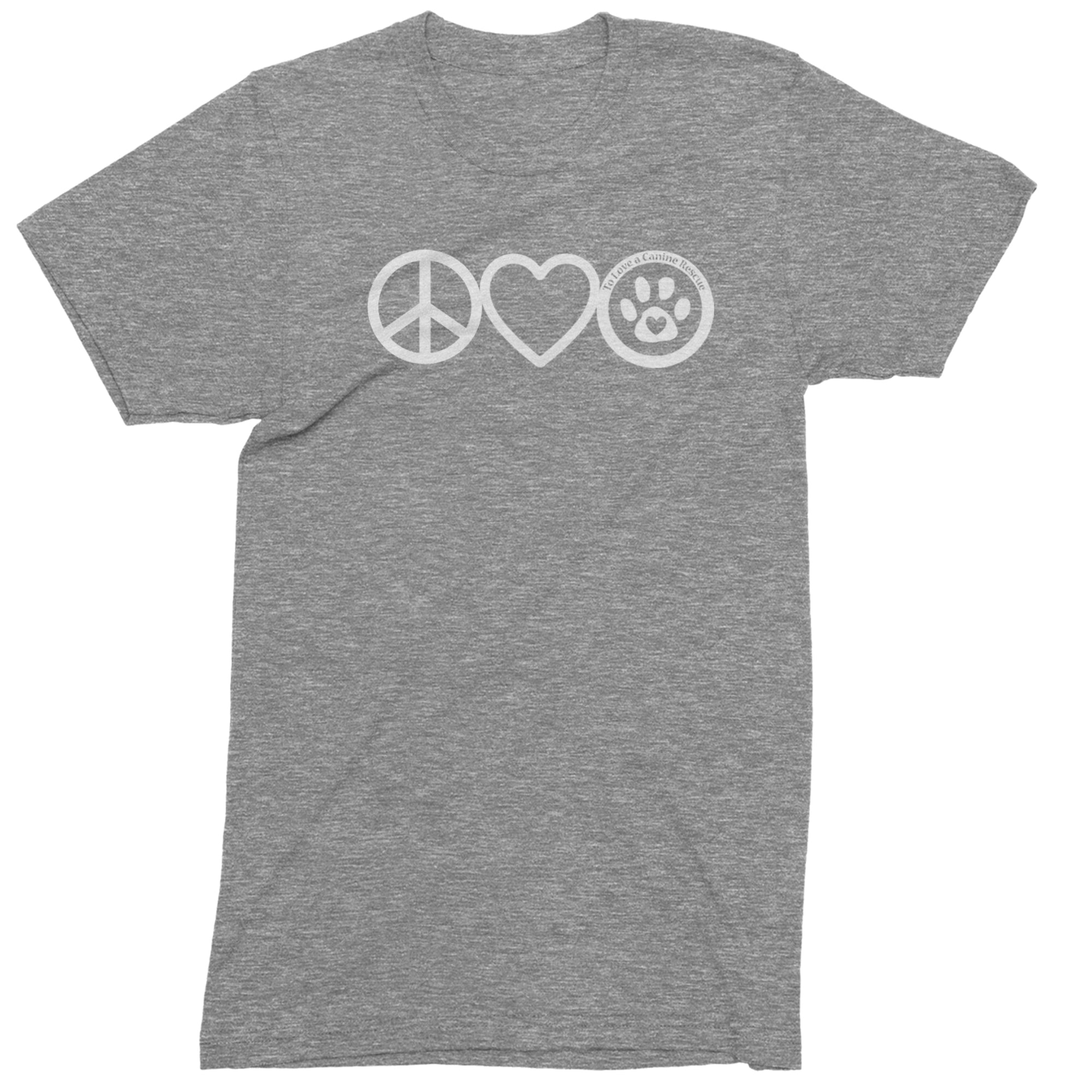 Peace, Love and TLC Dog Rescue Mens T-shirt Heather Grey