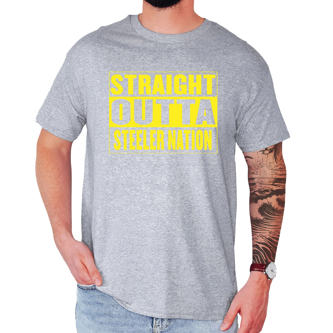 Straight Outta Steeler Nation Football  Mens T-shirt Heather Grey