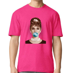 Audrey Hepburn Chewing Bubble Gum American Icon Mens T-shirt Hot Pink