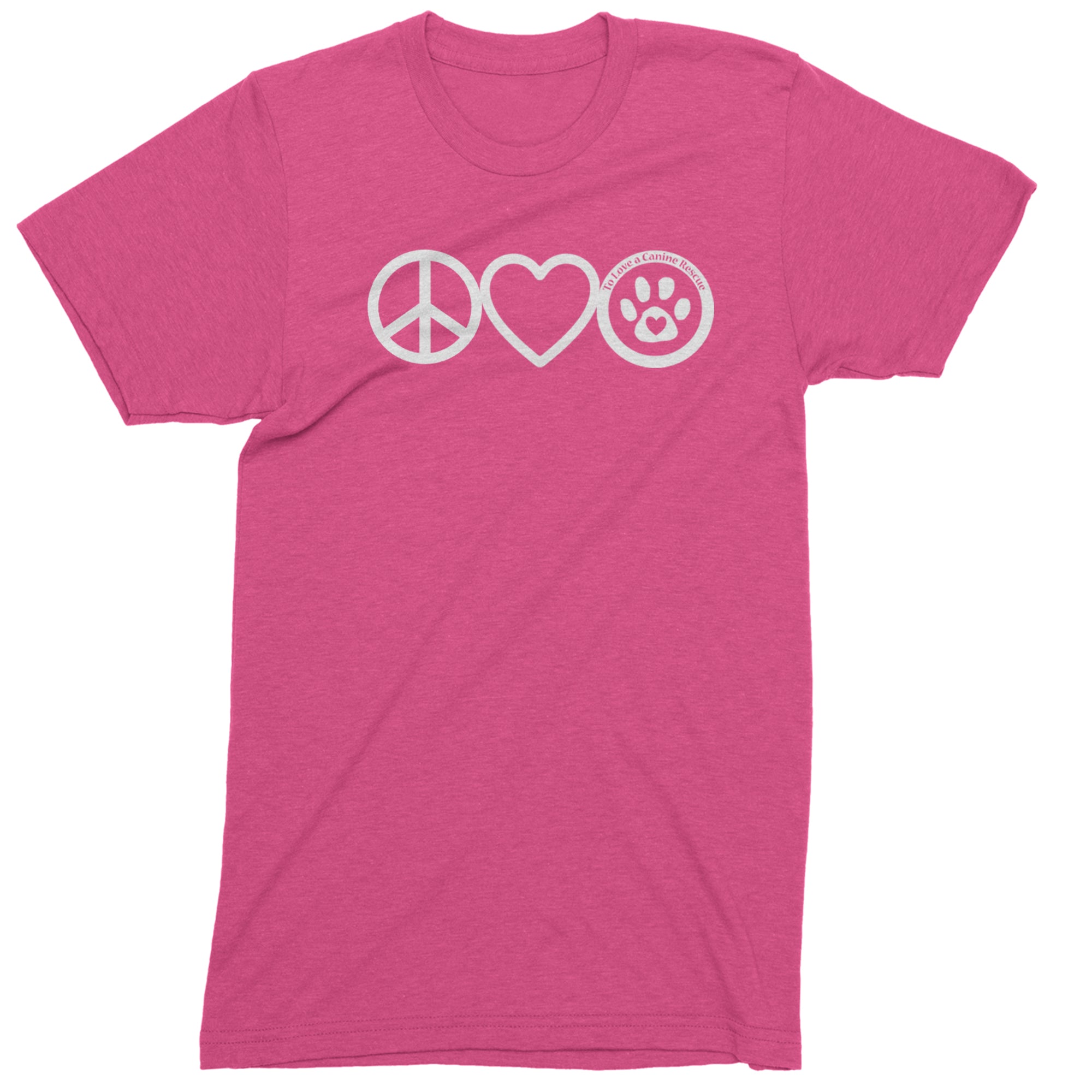 Peace, Love and TLC Dog Rescue Mens T-shirt Hot Pink