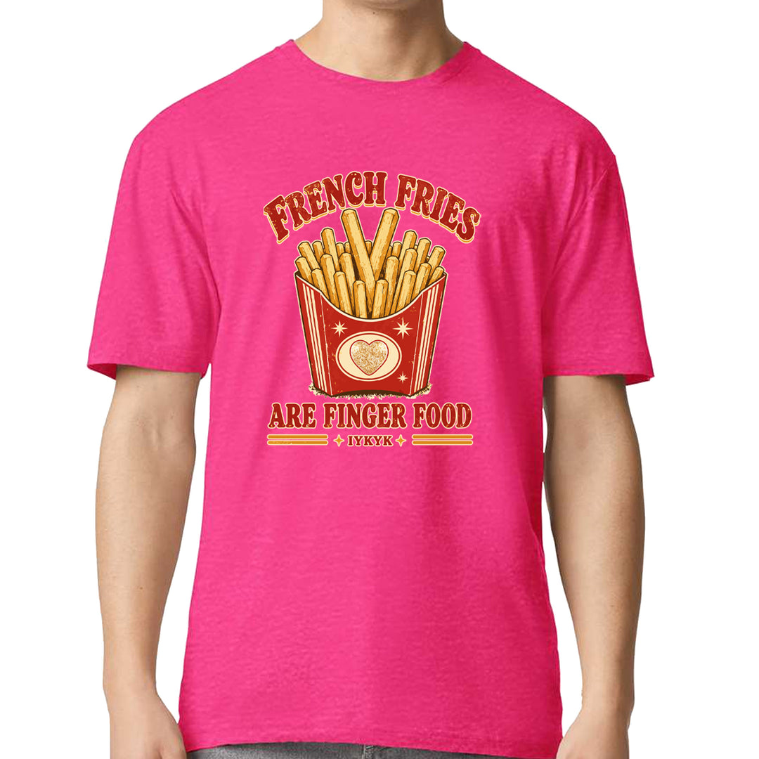 French Fries Are Finger Food IYKYK Mens T-shirt Hot Pink