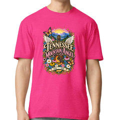 Tennessee Mountain Angel Wings Dolly Mens T-shirt Hot Pink
