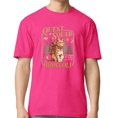Quest Squad Broccoli Cat Fantasy Reader  Mens T-shirt Hot Pink