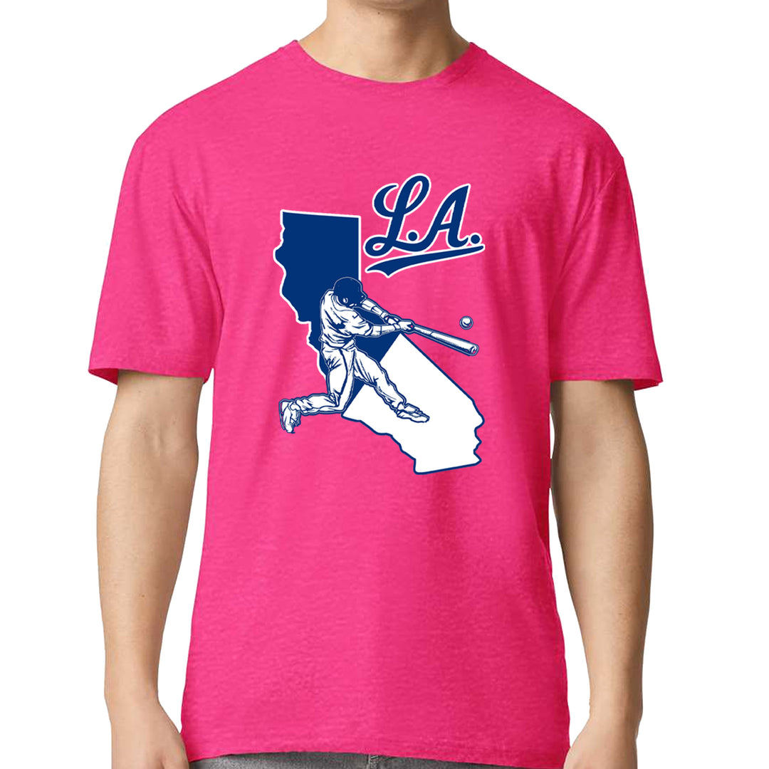 Los Angeles Baseball Batter Up Mens T-shirt Hot Pink