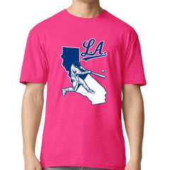 Los Angeles Baseball Batter Up Mens T-shirt Hot Pink
