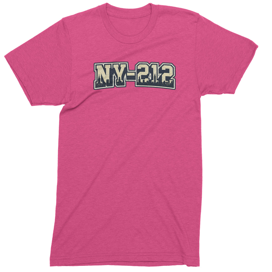 New York City 212 Area Code Skyline  Mens T-shirt Hot Pink