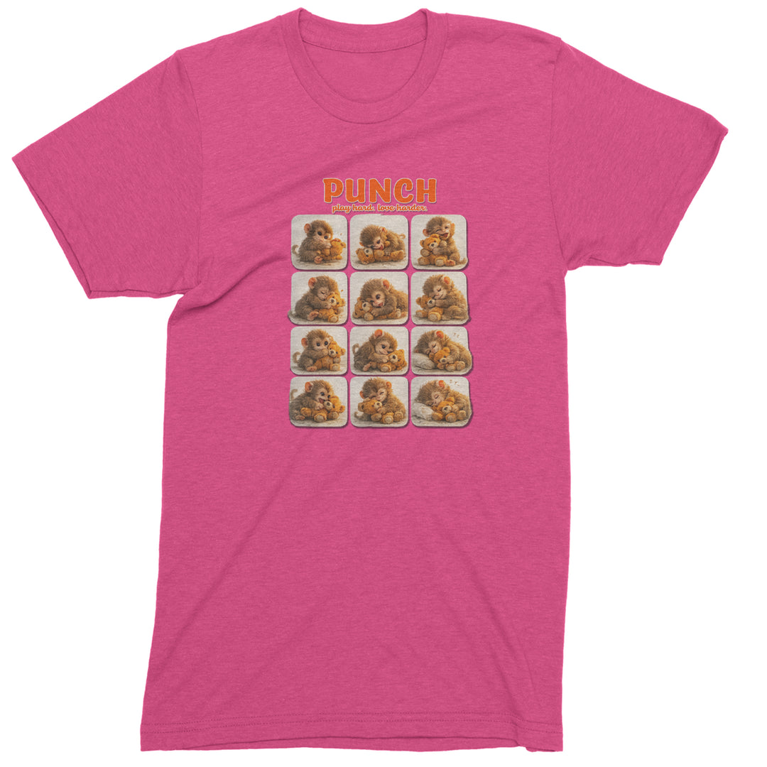 Punch Play Hard Love Harder Mens T-shirt Hot Pink