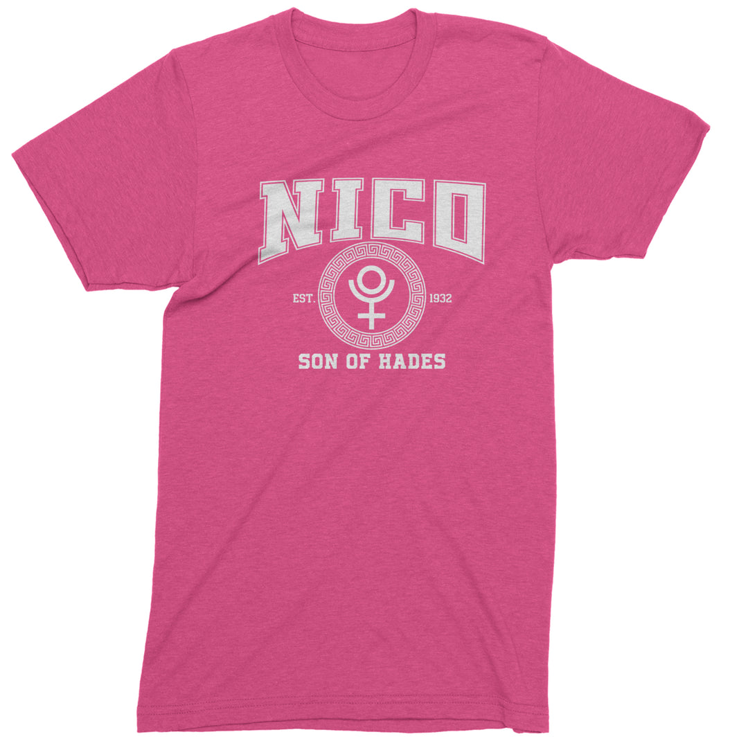 Nico Son of Hades Underworld Crest Mens T-shirt Hot Pink