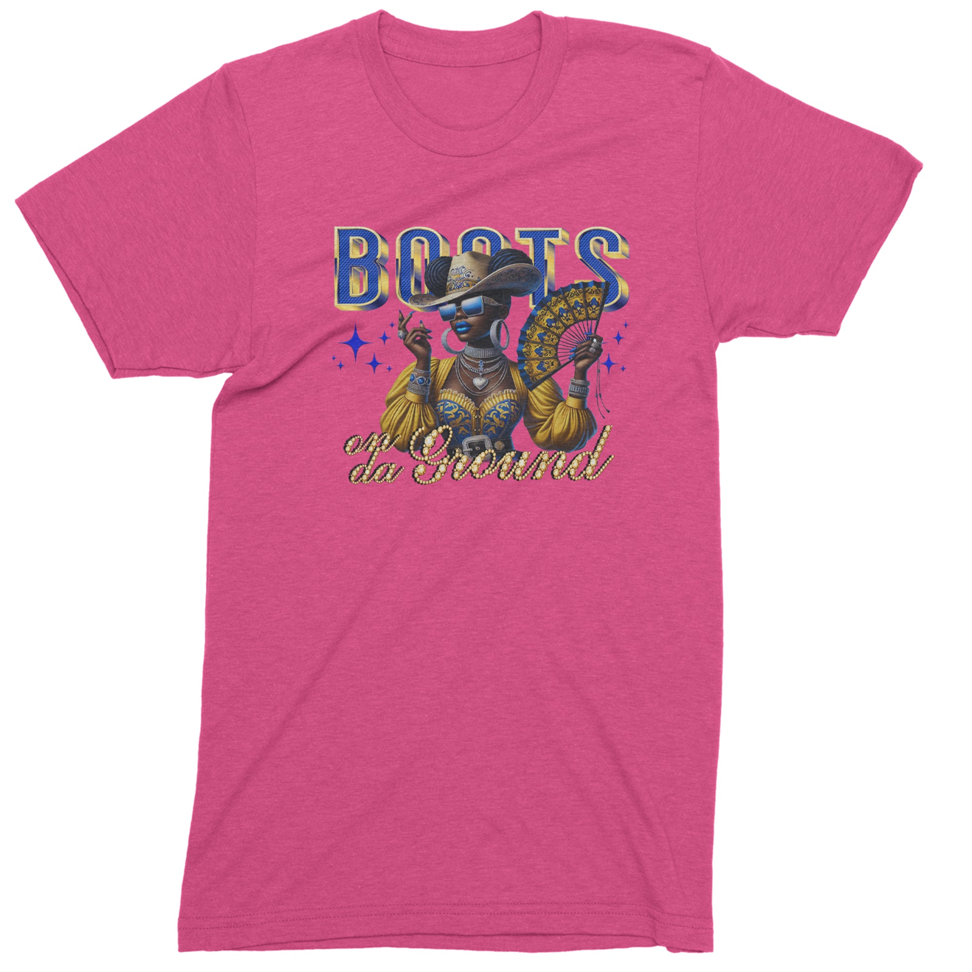 Boots On Da Ground Folding Fan Men's T-shirt Hot Pink