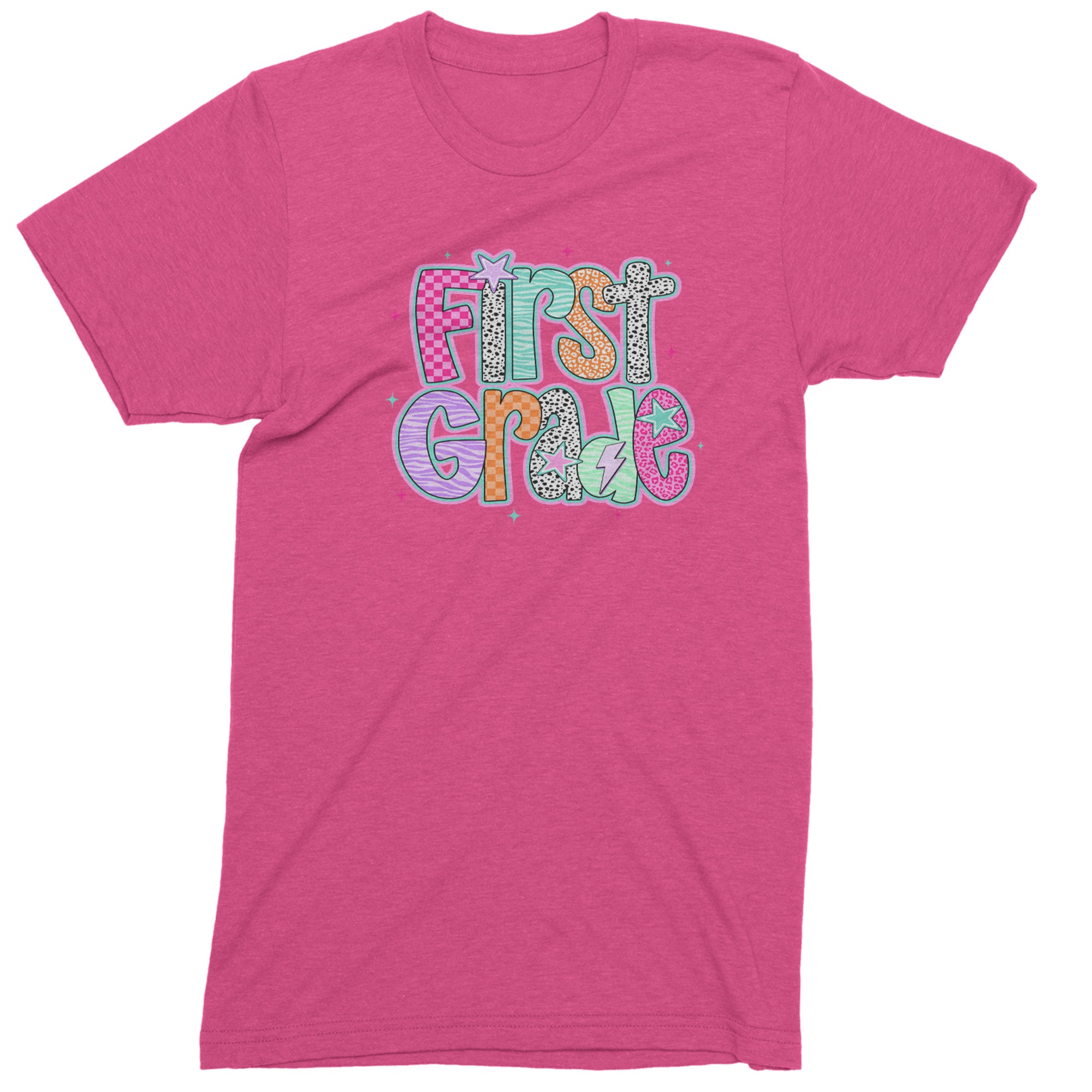 First Grade Vibes Colorful Back to School Men's T-shirt Hot Pink
