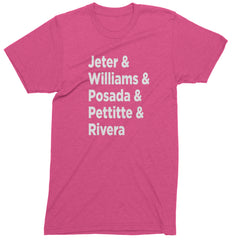 Jeter & Williams & Posada & Pettitte & Rivera Mens T-shirt Hot Pink