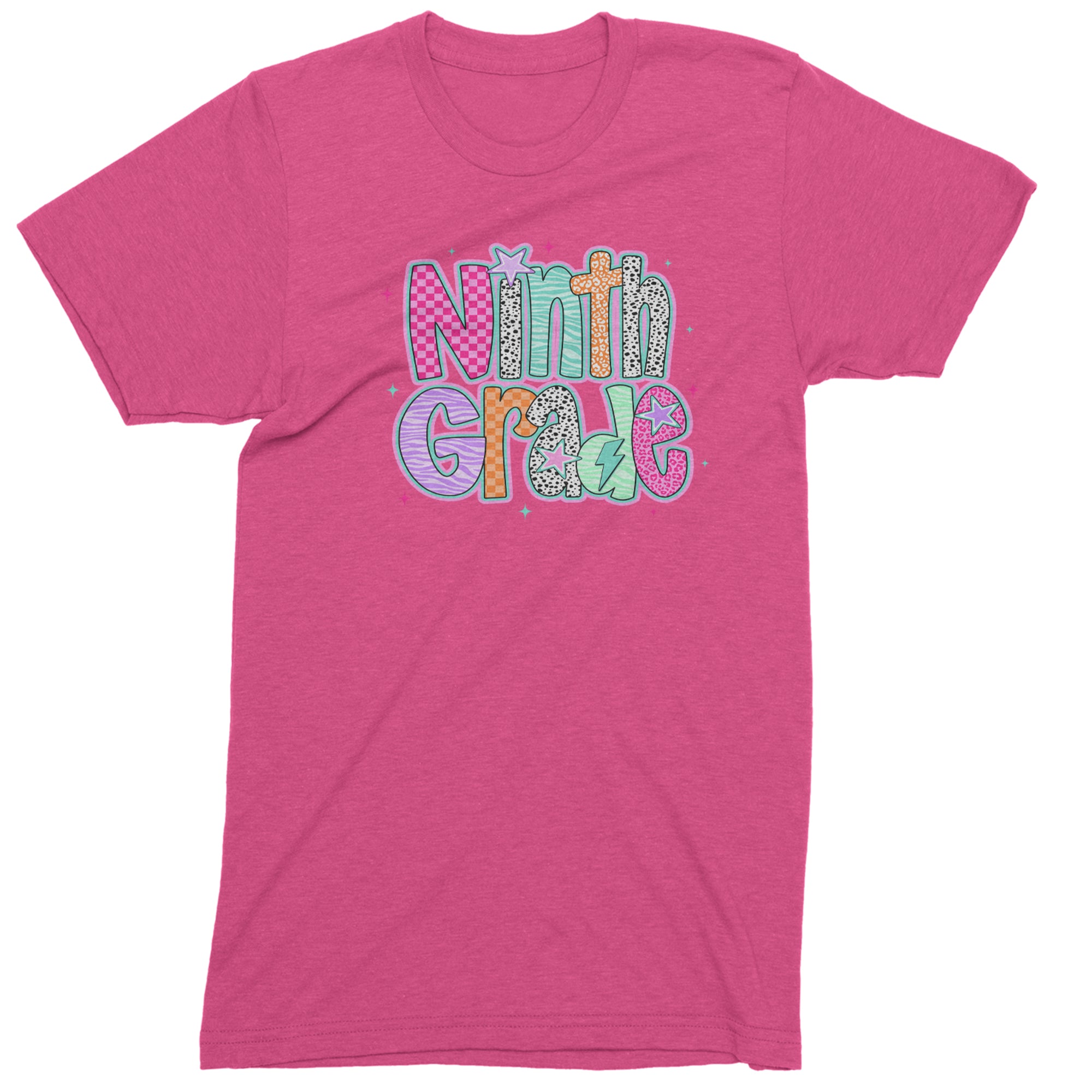Ninth Grade Freshman Vibes Colorful Back to School Men's T-shirt Hot Pink