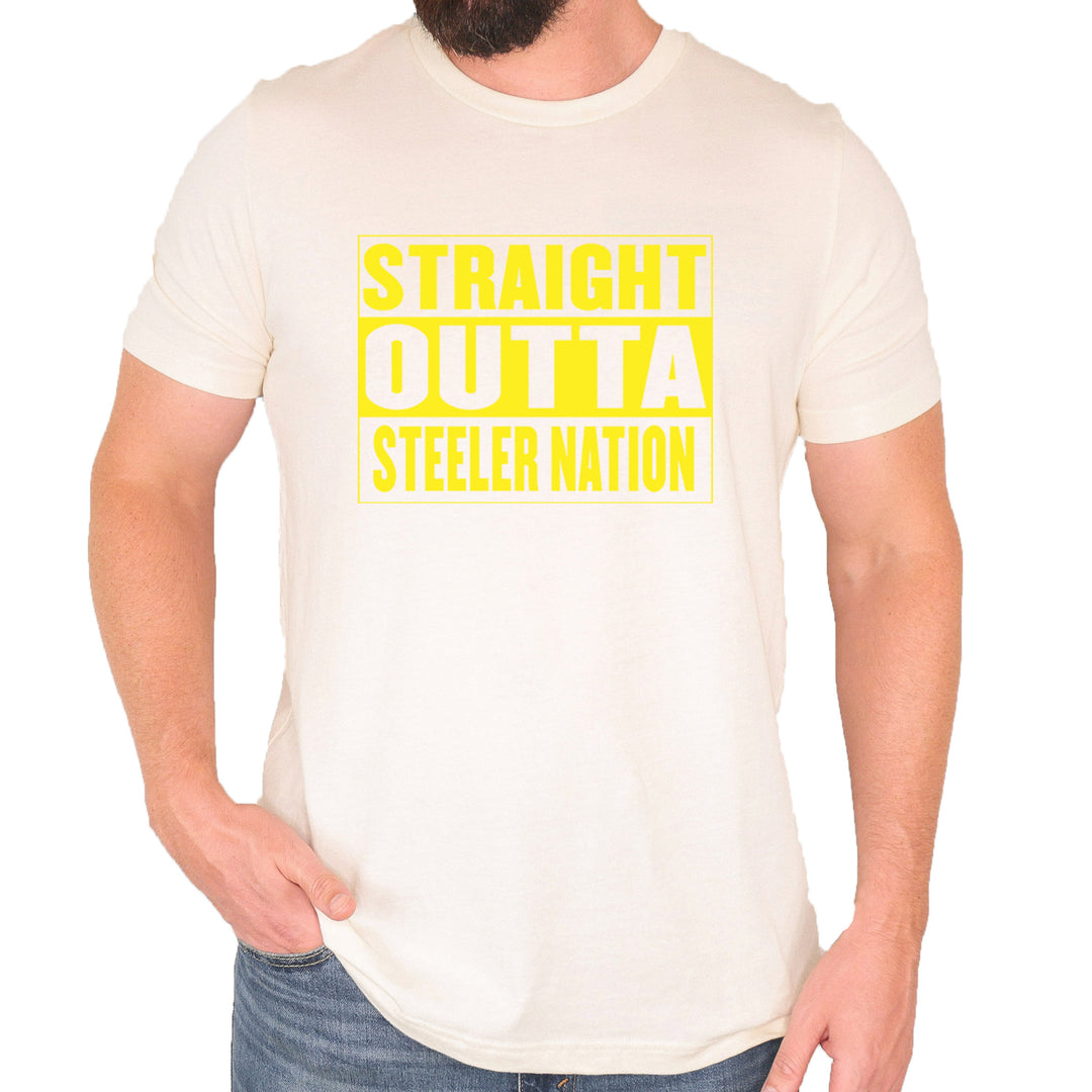 Straight Outta Steeler Nation Football  Mens T-shirt Ivory