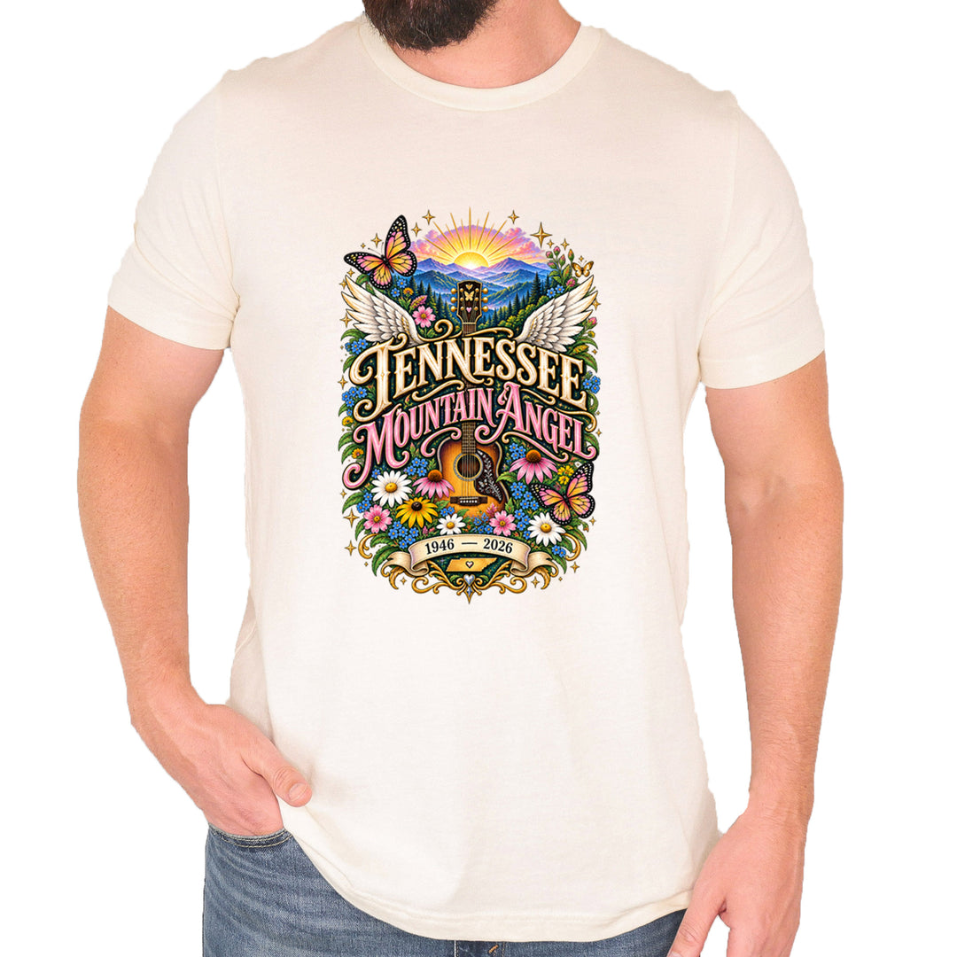 Tennessee Mountain Angel Wings Dolly Mens T-shirt Ivory