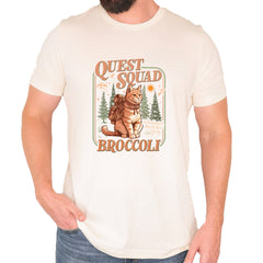 Quest Squad Broccoli Cat Fantasy Reader  Mens T-shirt Ivory