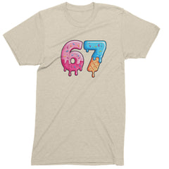 67 Dripping Ice Cream Donut Melt Mens T-shirt Ivory