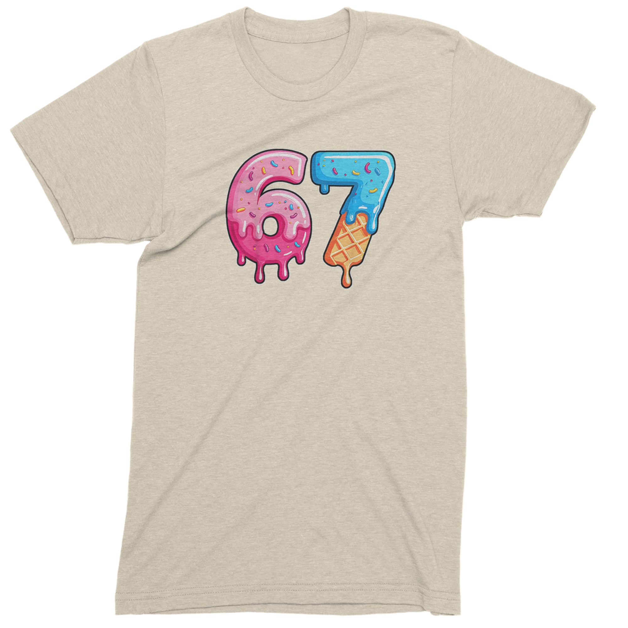 67 Dripping Ice Cream Donut Melt Mens T-shirt Ivory