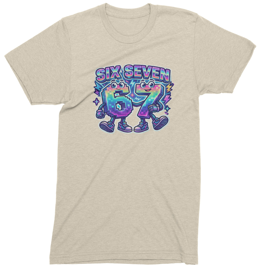 Six Seven 67 Retro Pixel Buddies Mens T-shirt Ivory