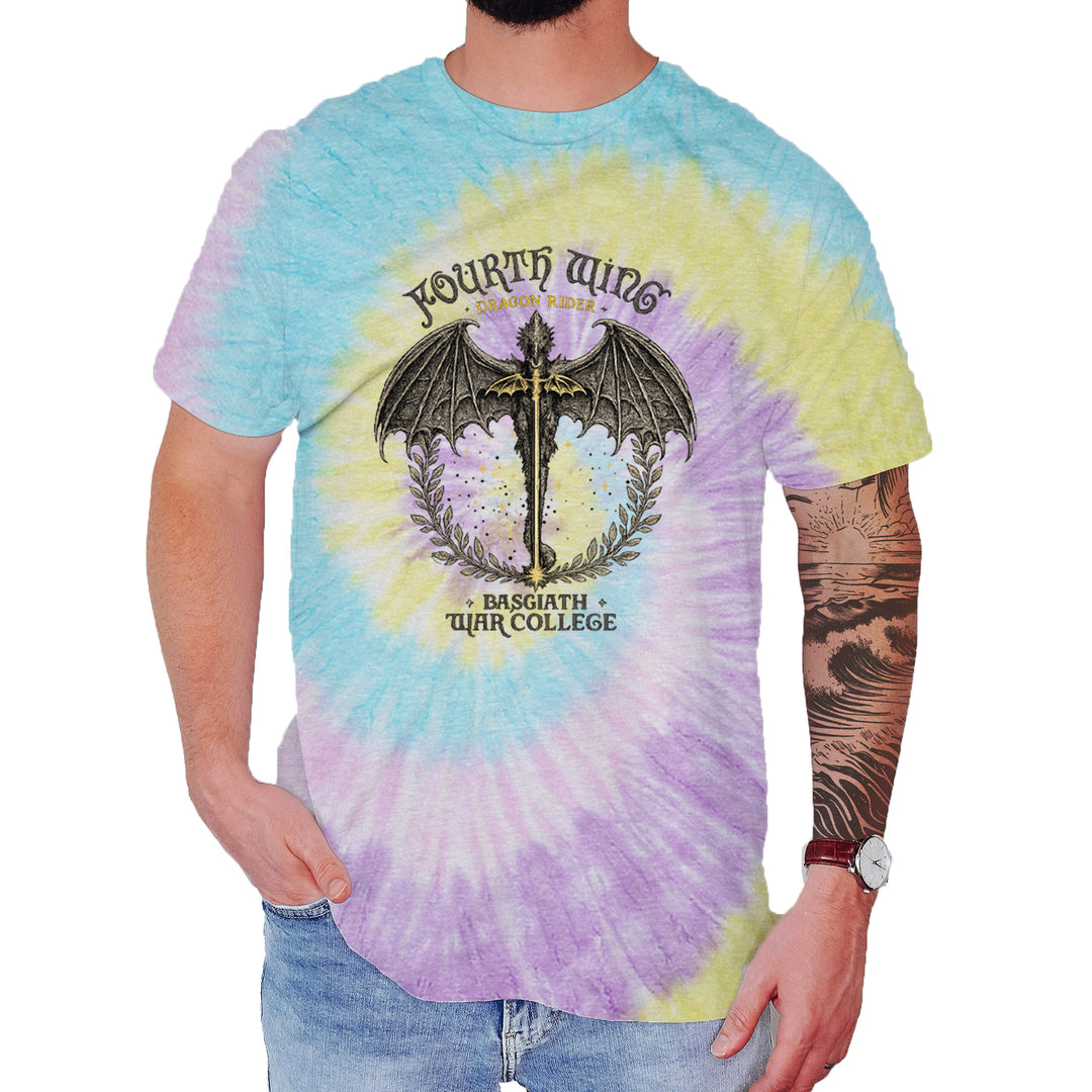 Fourth Wing Dragon Rider Vintage Basgiath War College Mens T-shirt Tie-Dye Jellybean